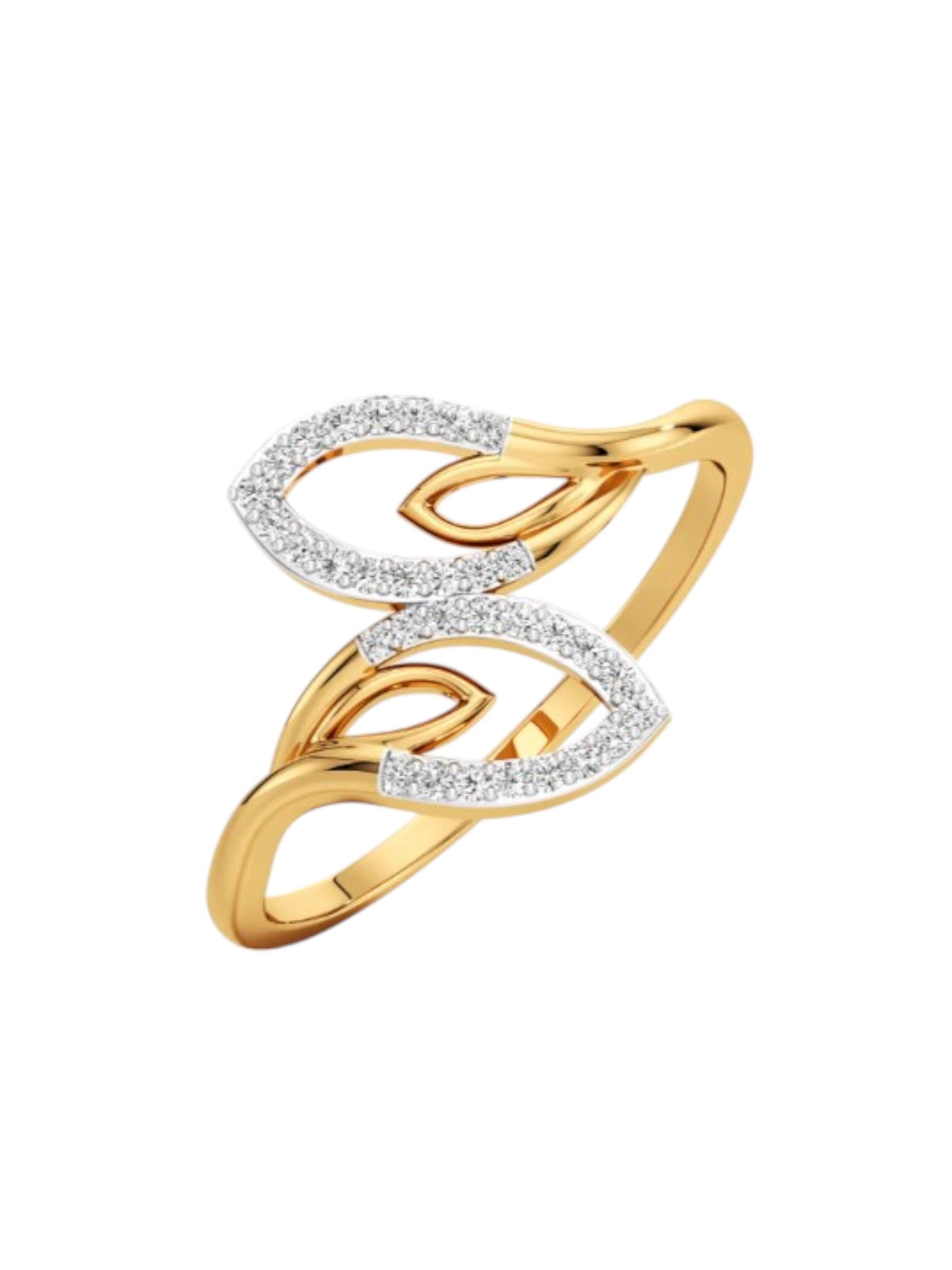 925 Sterling Silver Gold Plated Light Weight CZ Stone Leaf Ring For Women By Kesardeep